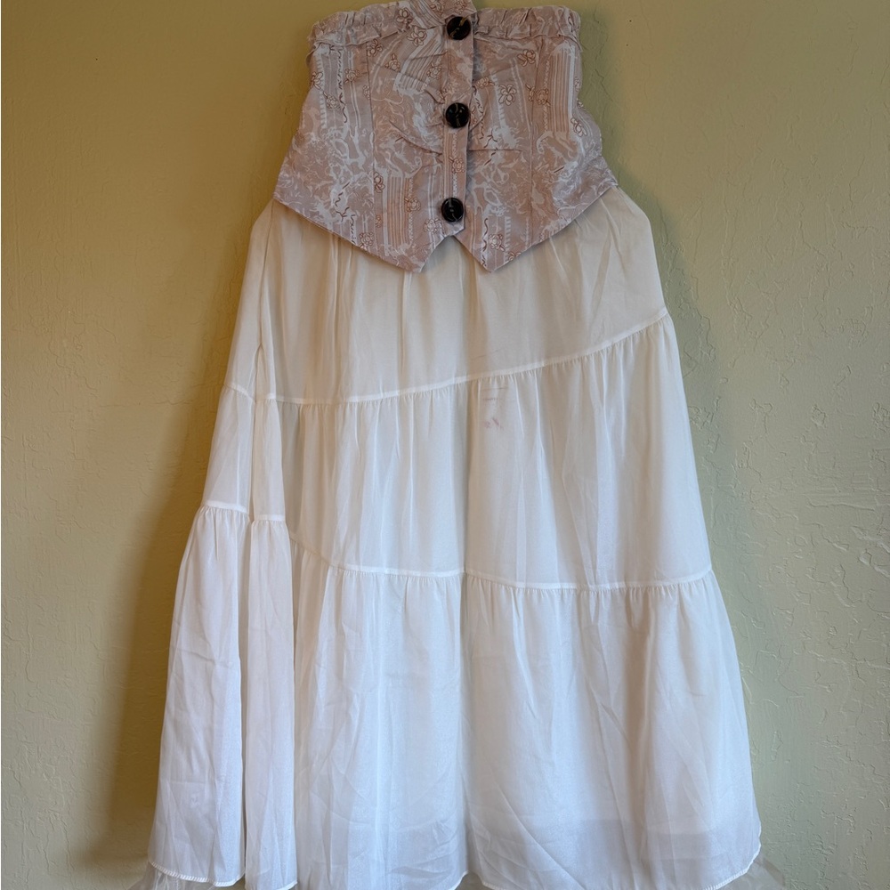 Pink and White Tiered Maxi Skirt for Casual Wear
